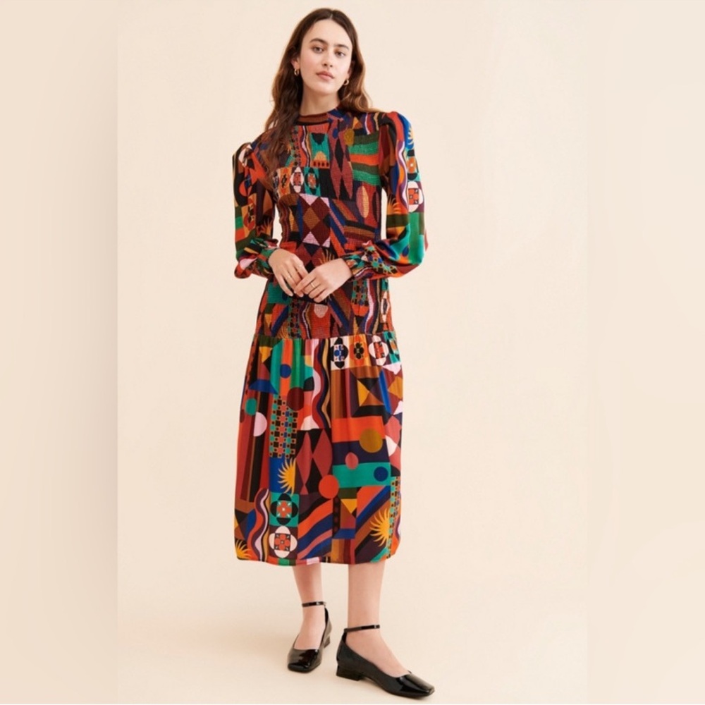 Farm Rio Tropical Shapes Multicolor Lenzing Midi Dress Medium - Picture 1 of 11